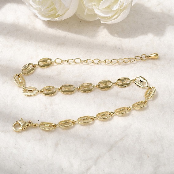 Браслеты из латунной цепочки для женщин, кофейный боб, долговечный, стойки покрытие, без кадмия и без свинца