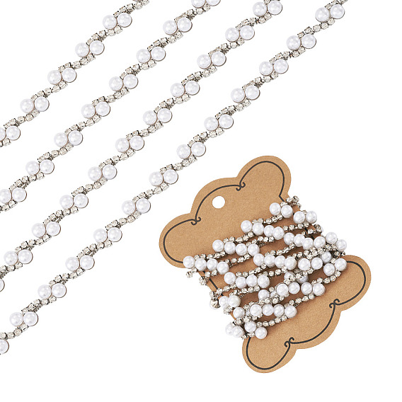 Alloy & Crystal Rhinestone & Plastic Pearl Bead Chains, Soldered, Round