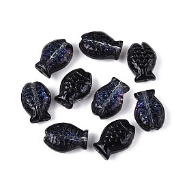 Starry Transparent Glass Beads, Fish, with Glitter Powder