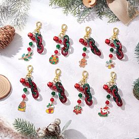 Подвесные украшения из сплава эмали и стекла на рождественскую тематику, с алюминиевыми подвесками-колокольчиками и поворотными карабинами из сплава