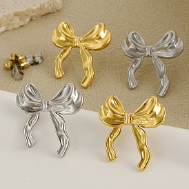 Sweet 304 Stainless Steel Bowknot Stud Earrings