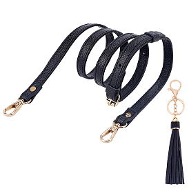 CHGCRAFT Cowhide Leather Cord Bag Handles, with PU Leather Tassel Keychains, Alloy and Iron Clasps, for Bag Straps Replacement Accessories
