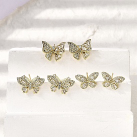 Серьги-гвоздики в форме бабочки из латуни с прозрачным кубическим цирконием, без кадмия и без свинца, долговечный, стойки покрытие
