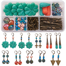 SUNNYCLUE DIY Earring Making, with Electroplate Non-magnetic Synthetic Hematite Beads, Synthetic Coral Beads and Tibetan Style Pendants