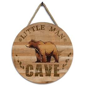 Flat Round with Little Man Cave & Brown Bear Wooden Hanging Wall Decorations for Home Decoration