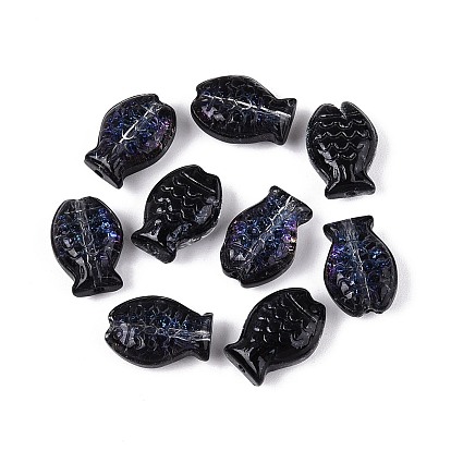 Starry Transparent Glass Beads, Fish, with Glitter Powder