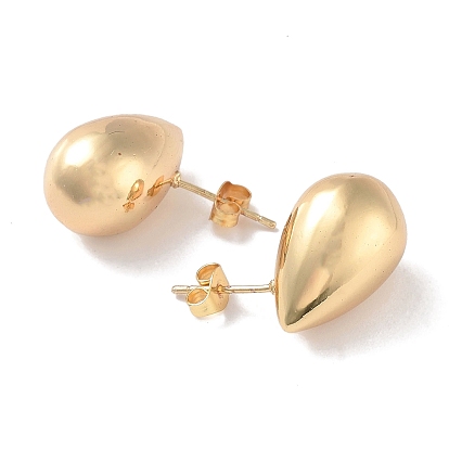 Brass Stud Earrings for Women, Long-Lasting Plated, Teardrop