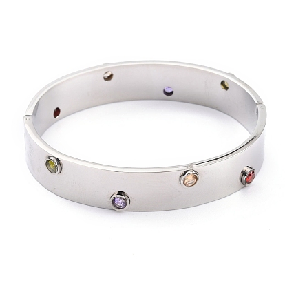 304 Stainless Steel Bangles, with Rhinestone, Colorful