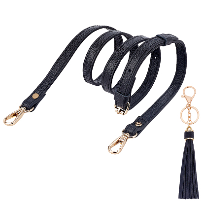 Poignées de sac en cuir de vachette, avec porte-clés pompon en cuir pu, fermoirs en alliage et fer, pour accessoires de remplacement de sangles de sac