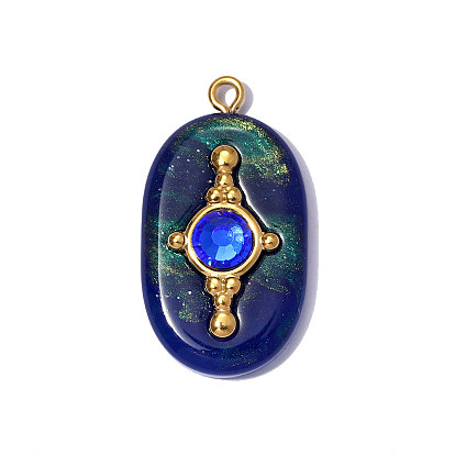 304 подвески из нержавеющей стали смолы, овальные амулеты, со стразами, ионное покрытие (ip), долговечный, зеркальная полировка