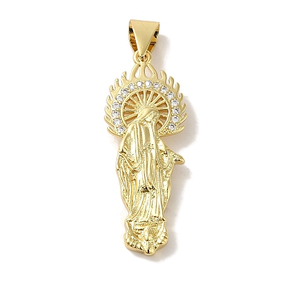 Rack Plating Brass Micro Pave Clear Cubic Zirconia Pendant, Cadmium Free & Lead Free, Long-Lasting Plated, Human