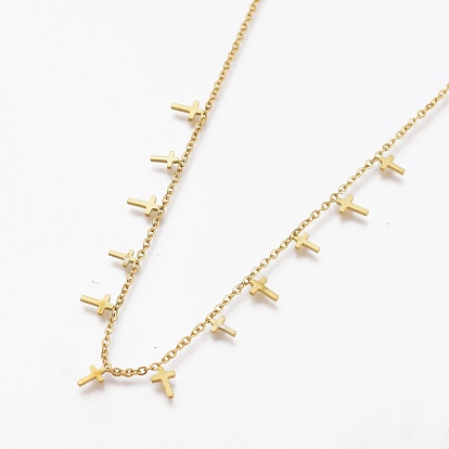 304 Stainless Steel Cross Pendant Necklaces, with Cable Chains and Lobster Claw Clasps