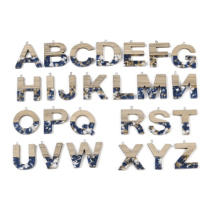 Кулоны из непрозрачной смолы и дерева, буквы, с платиновой петлей