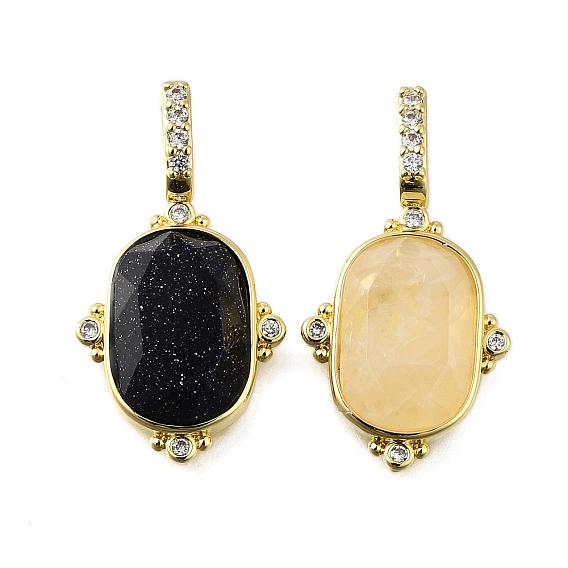 Латунные микро проложить кубического циркония подвески, с белым кристаллом/голубым песчаником, овальные амулеты, без свинца и без кадмия, стойки покрытие, долговечный