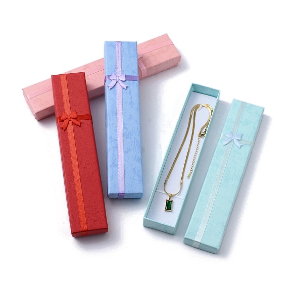 Boîtes à collier en papier carton, coffret cadeau collier avec éponge à l'intérieur et nœud papillon, rectangle