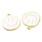 Alloy Enamel Pendants, Golden, Flat Round with Smiling Face Charm