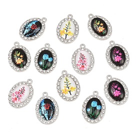 Подвески из сплава эмали и стразов, овал с подвесками в виде цветов, платина