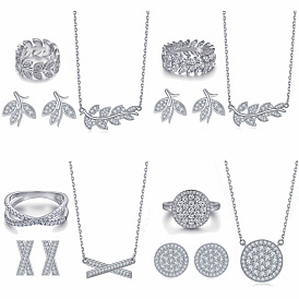 В форме листа 925 комплект ювелирных изделий из стерлингового серебра - кольцо, серьги и колье для женщин