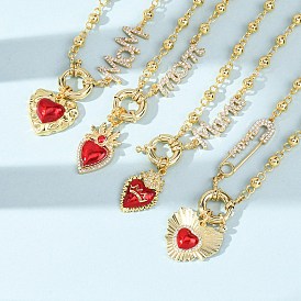 Подвеска-колье «Мама» из латуни с микропаве, прозрачным кубическим цирконием и эмалью красного цвета в виде священного сердца, ко Дню матери, для женщин., без кадмия и без свинца, долговечный, стойки покрытие