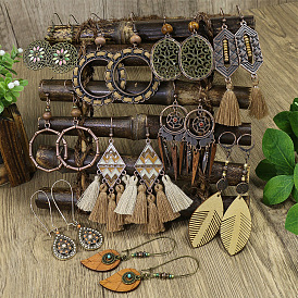 Boho Tassel Earrings Set Vintage Ethnic Dangle Hollow Ear Jewelry