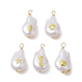 ABS Plastic Imitation Pearl Pendants, with Alloy Cabochons and Eco-Friendly Copper Wire