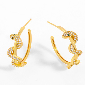 Sparkling Snake-shaped Earrings with C-shape Design for Women - ERU29