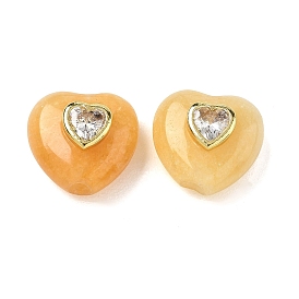 Cuentas de jade topacio naturales, corazón, con hallazgos de circonita cúbica clar micro pavé de latón, dorado