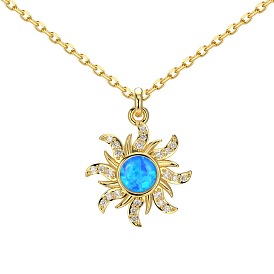 Sun 925 Sterling Silver Pendant Necklaces, with Synthetic Opal