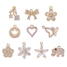 10Stk.-Stil Rack-Überzug aus Messing mit Zirkonia-Charms, langlebig überzogen, Blume