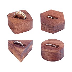Fingerinspire 4 Pcs 4 Styles Black Walnut Ring Displays, Mixed Shapes