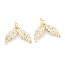 Brass Clear Cubic Zirconia Pentands, Long-Lasting Plated, with Jump Ring, Fish Tail