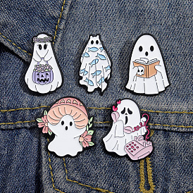 Funny Cartoon Pumpkin Lantern White Ghost Accessories Brooch Badge - Halloween Costume