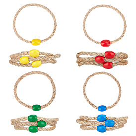SUPERFINDINGS 16Pcs 4 Colors Hemp Cord Ferrules, with Wooden Bead, Children Toys