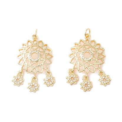 Placage de crémaillère en laiton micro pavé pendentifs en zircone cubique claire, avec des anneaux de saut, plaqué longue durée, sans cadmium et sans plomb, fleur