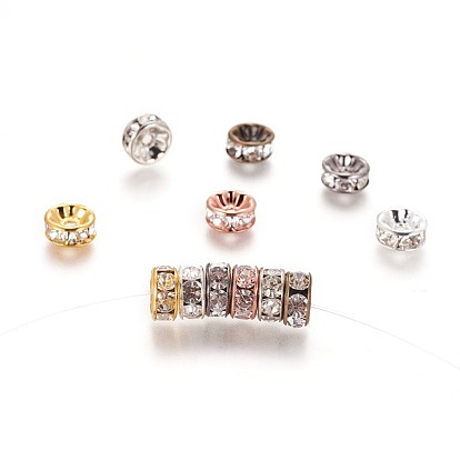 Brass Rhinestone Spacer Beads, Grade AAA, Straight Flange, Rondelle, Crystal
