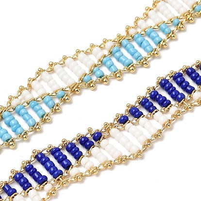 Цельнозерновые бисерные цепочки, с цепочкой из латуни с покрытием из настоящего золота 18k, пайки