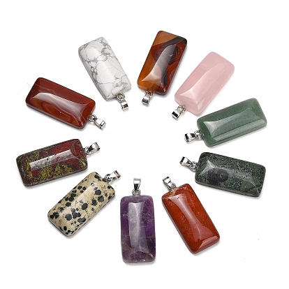 Природные и синтетические Gemstone подвески, с 304 фурнитурой из нержавеющей стали, прямоугольные