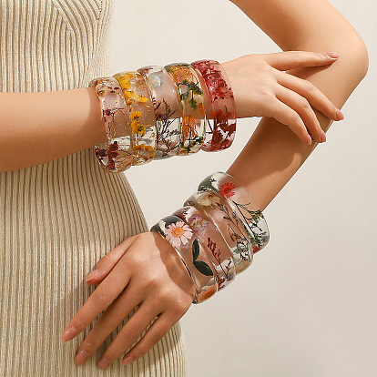 Transparent Resin Dried Flower Inner Bangles for Women