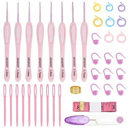 DIY Sewing Tools Sets, Including Aluminum Diverse Size Crochet Hooks Set, PVC Flexible Rules, Zinc Alloy Sewing Thimble Rings, Sewing Scissors,