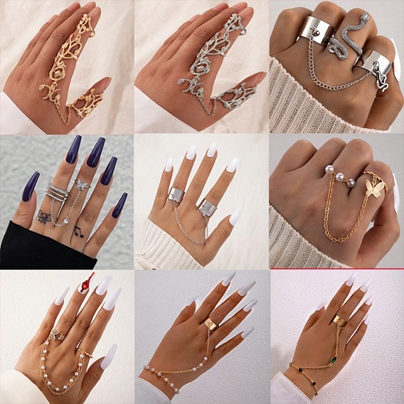 Кольца из сплава для женщин, бабочка / цветок, с цепью