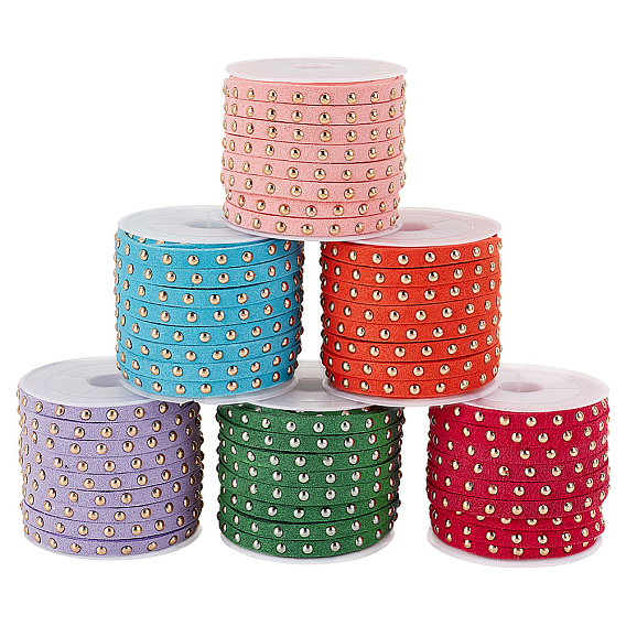 6 рулоны 6 цвета искусственной замши шнур, с заклепкой из золотого тона, для панк-рок ювелирных изделий