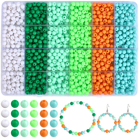 1440Pcs 6 Styles Opaque Acrylic Beads, Round