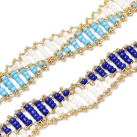 Цельнозерновые бисерные цепочки, с цепочкой из латуни с покрытием из настоящего золота 18k, пайки
