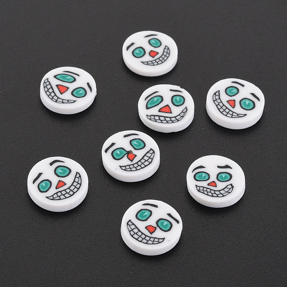 Halloween Handmade Polymer Clay Cabochons, Polymer Clay Slices for Resin Crafts & DIY Projects, Flat Round with Ghost