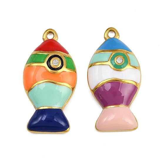 304 эмалированная нержавеющая сталь с подвесками из стразов, рыбы прелести, ионное покрытие (ip), реальный 18 k позолоченный