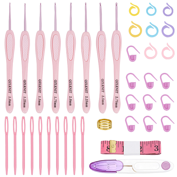 DIY Sewing Tools Sets, Including Aluminum Diverse Size Crochet Hooks Set, PVC Flexible Rules, Zinc Alloy Sewing Thimble Rings, Sewing Scissors,