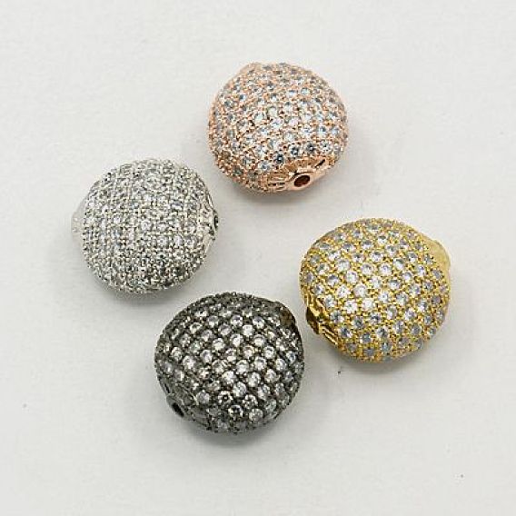 Brass Cubic Zirconia Beads, Oval, 16x15x9mm, Hole: 2mm