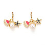Латунь микропаве прозрачный кубический цирконий европейские подвески с подвесками, морская звезда и форма ракушки и жемчужина, с имитацией жемчуга из АБС и эмалью, Подвески с большими отверстиями
