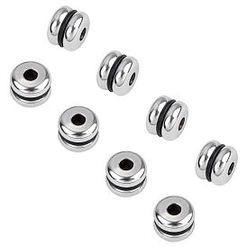 Unicraftale Stainless Steel Spacer Beads, with Black Silicone, Flat Round