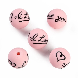 Silicone Beads, Round with word I love you